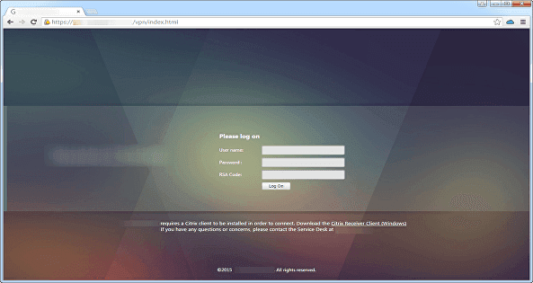 Hosted desktop sign-in screen