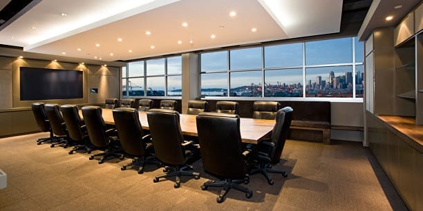 Conference room set up for video meetings