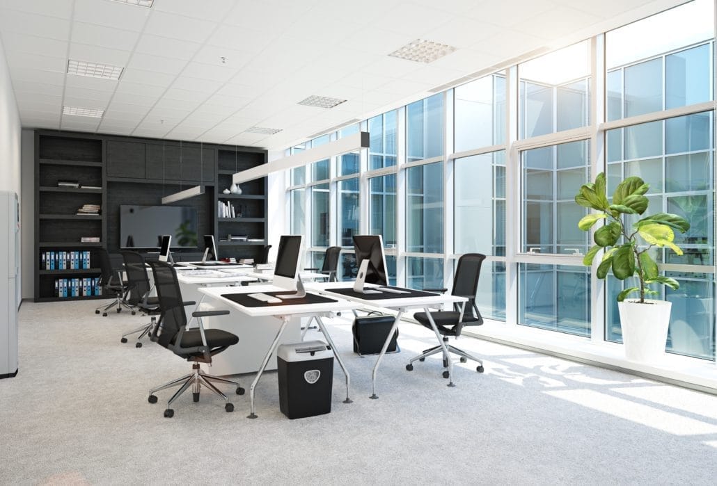 Modern open-plan office with a structured network