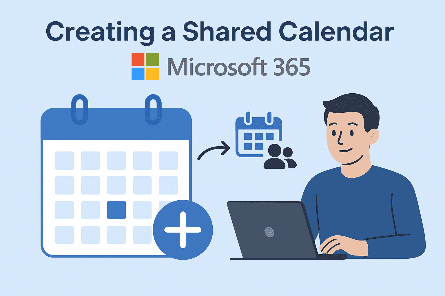 Calendar sharing, Microsoft 365, IT support solution illustration.