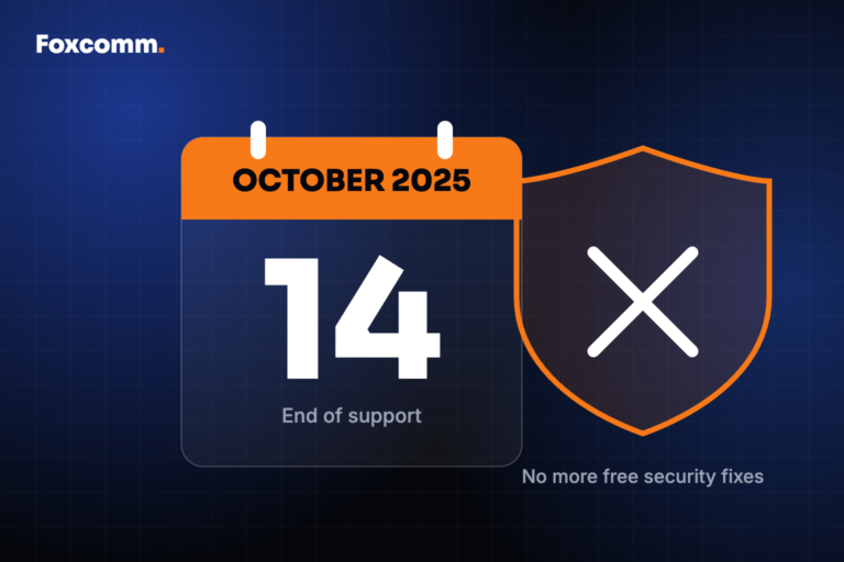 Calendar showing 14 October, the Windows 10 end of support date, beside a crossed-out security shield